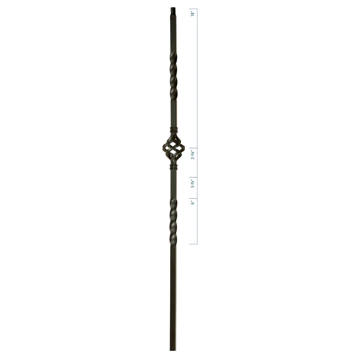 MEGA Series 3/4" Square x 44"H Single Basket Double Twist Hollow Iron Baluster (MEGA-1BASK)