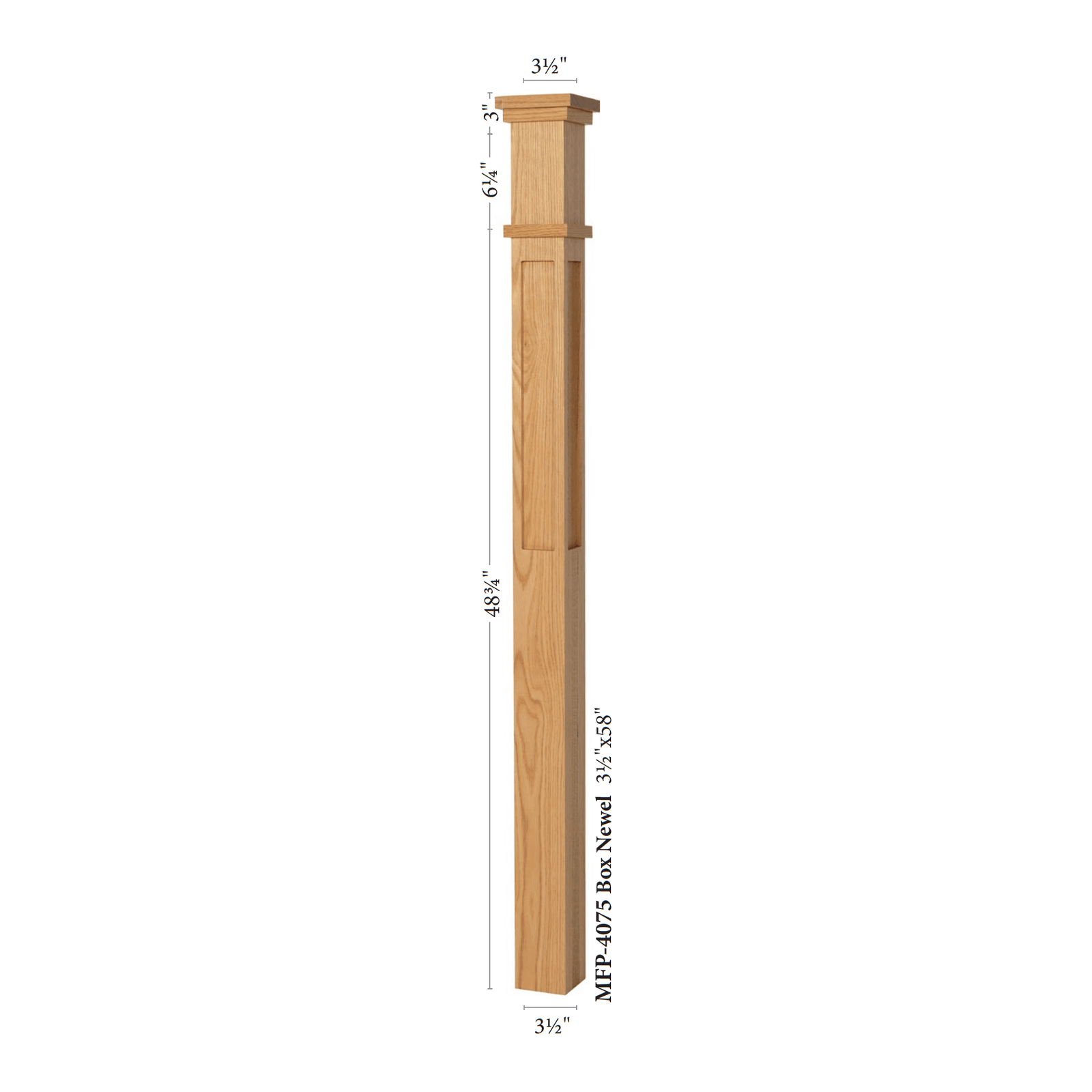 Mission Recessed Flat Panel 3 - 1/2" x 58" Solid Box Newel (MFP - 4075) - Stair Parts USA