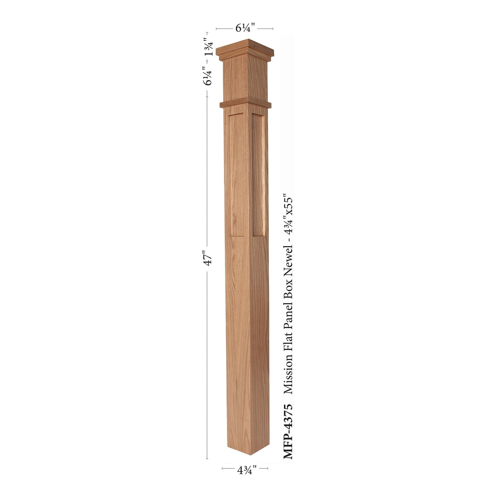 Mission Series: 4-3/4" x 55" Mission Flat Panel Box Newel (MFP-4375)
