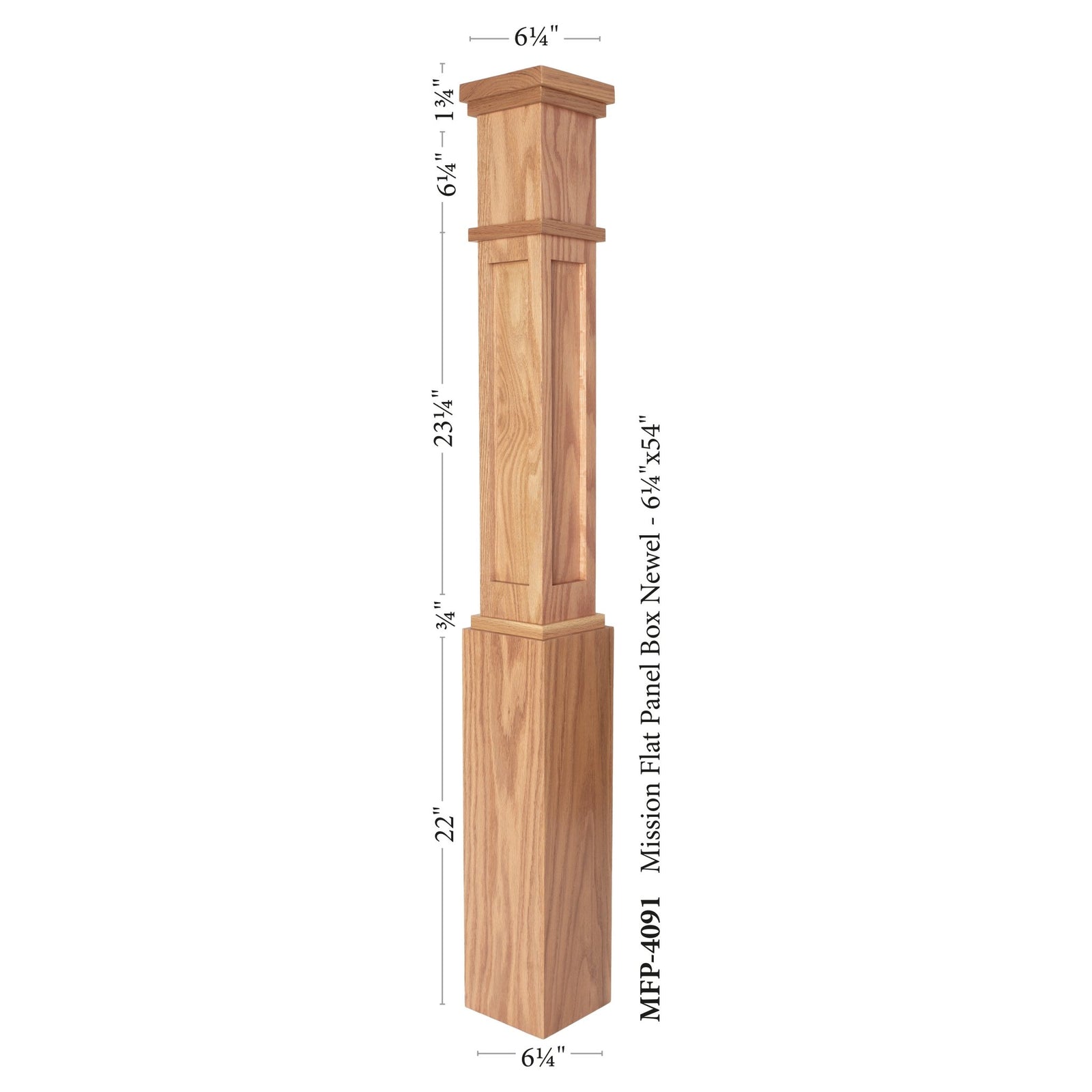 Mission Series 6 - 1/4" x 54" Flat Panel Box Newel (MFP - 4091) - Stair Parts USA