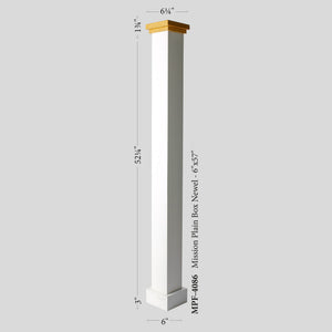 Mission Series: 6" X 57" Plain Box Newel, Primed White w/ Wood Cap (MFP - 4086) - Stair Parts USA