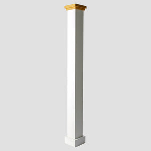 Mission Series: 6" X 57" Plain Box Newel, Primed White w/ Wood Cap (MFP - 4086) - Stair Parts USA