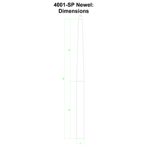 Mission/Contemporary Series 3" x 43" Square Tapered Newel (4001-SP, Requires $80 setup fee per order)
