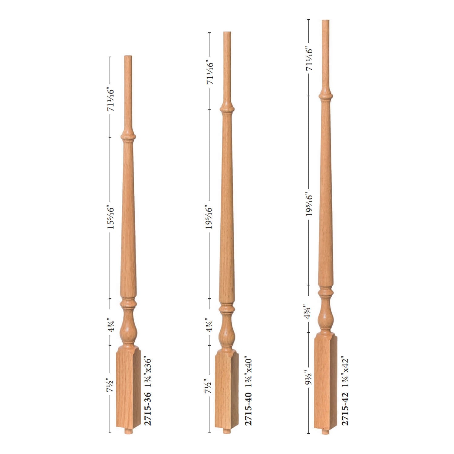 Ohio 1 - 3/4" 2715 Pin Top Baluster - Elegant Rise (2715) - Stair Parts USA