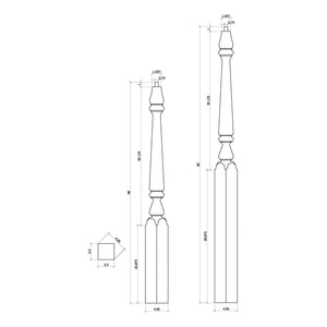 Ohio 3 - 1/2" Pin Top Turned Newel (4811, 4815) - Stair Parts USA