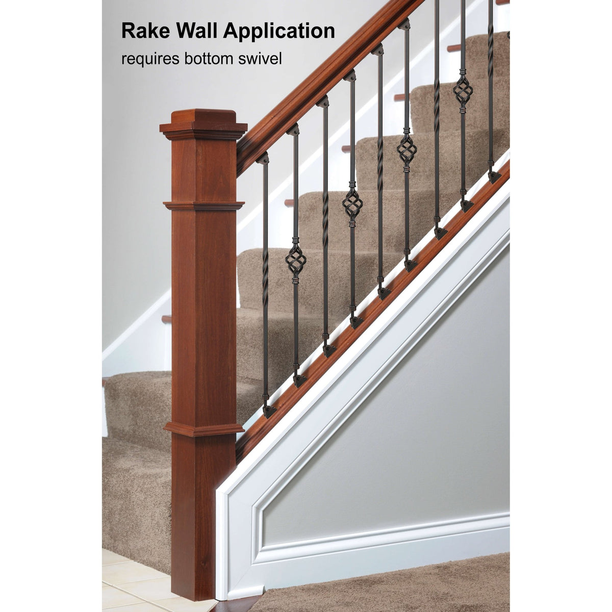 "Ole Iron Slides" - 1/2" Square x 30" - 38"H - Double Knuckle Adjustable Hollow Iron Baluster (ISKNUC2) - Stair Parts USA