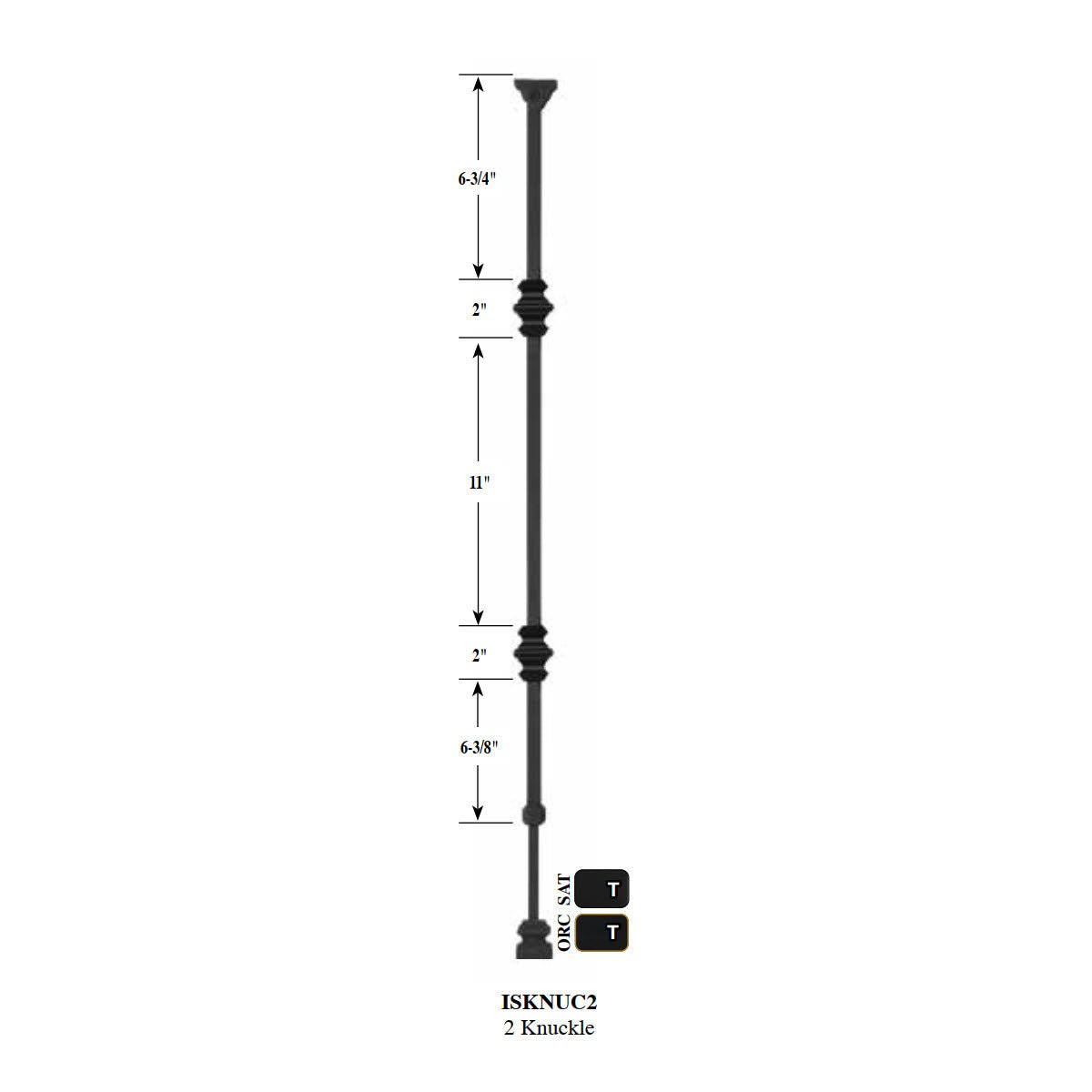 "Ole Iron Slides" - 1/2" Square x 30" - 38"H - Double Knuckle Adjustable Hollow Iron Baluster (ISKNUC2) - Stair Parts USA