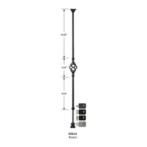 "Ole Iron Slides" 1/2" Square x 30" - 38"H Single Basket Adjustable Hollow Iron Baluster (ISBAS) - Stair Parts USA