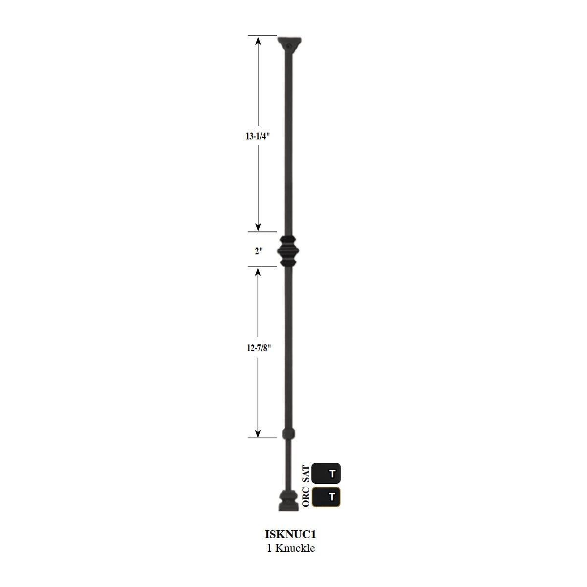 "Ole Iron Slides" - 1/2" Square x 30" - 38"H - Single Knuckle Adjustable Hollow Iron Baluster (ISKNUC1) - Stair Parts USA