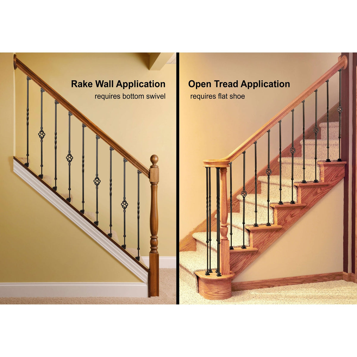"Ole Iron Slides" - 1/2" Square x 30" - 38"H - Single Knuckle Adjustable Hollow Iron Baluster (ISKNUC1) - Stair Parts USA