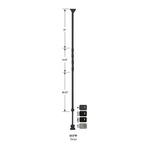 "Ole Iron Slides" - 1/2" Square x 30" - 38"H - Single Twist Adjustable Hollow Iron Baluster (ISTW) - Stair Parts USA