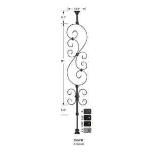 "Ole Iron Slides" - 1/2" Square x 30"-38"H Standard Scroll Adjustable Hollow Iron Baluster (ISSCR)
