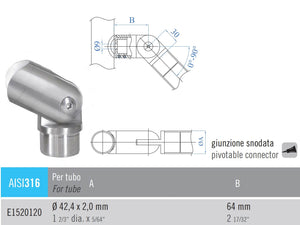 Pivotable Connector Fitting for 1 - 2/3" Stainless Steel Newel Post and Handrail (E1520120) - Stair Parts USA