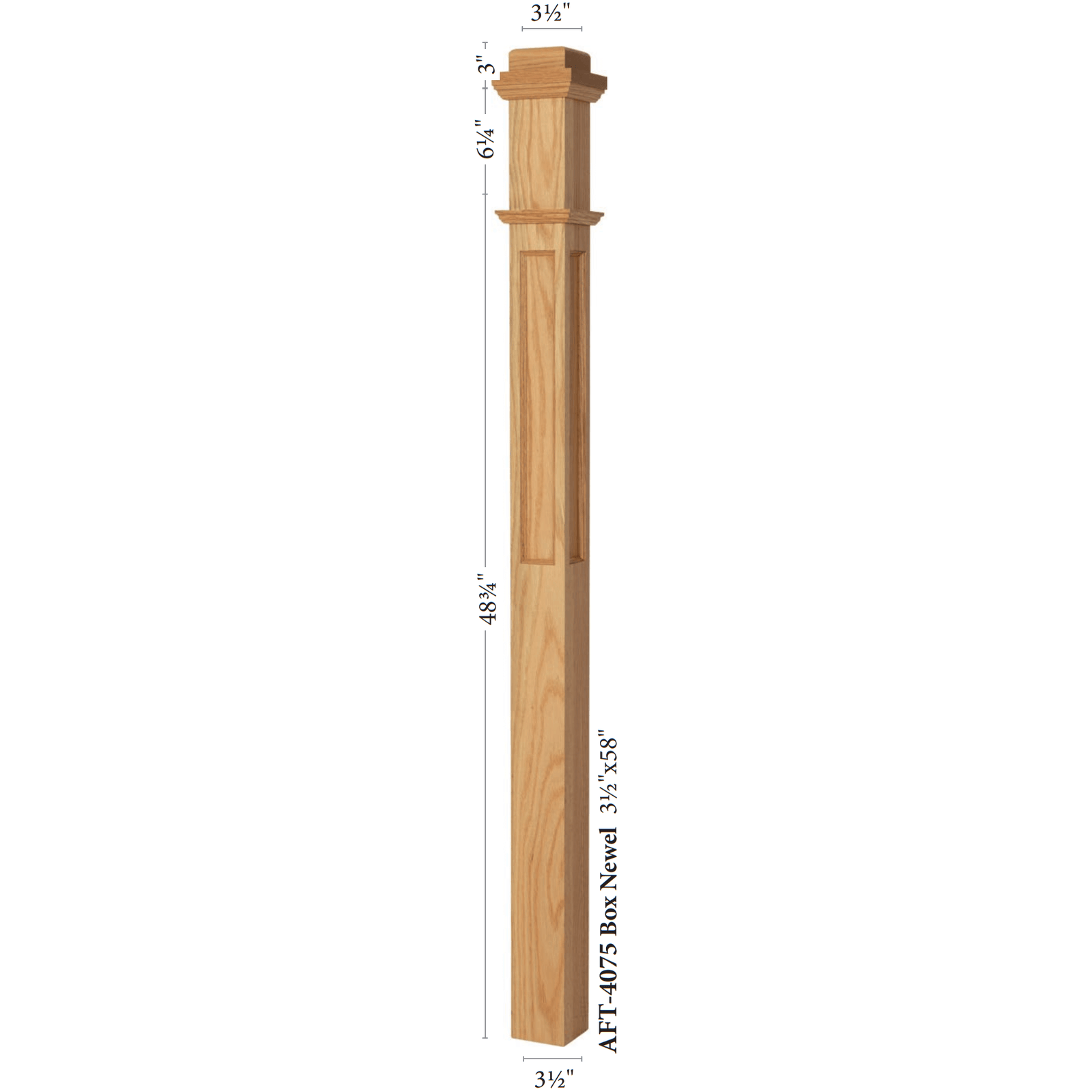 Recessed Flat Panel 3 - 1/2" x 58" Plain Box Newel (4075 - AFP) - Stair Parts USA