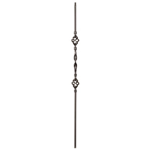 Ribbon Series 1/2" Square x 44"H Single Ribbon Double Basket Hollow Iron Baluster (9013RS) - Stair Parts USA