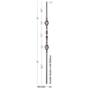 Ribbon Series 1/2" Square x 44"H Single Ribbon Double Basket Hollow Iron Baluster (9013RS) - Stair Parts USA