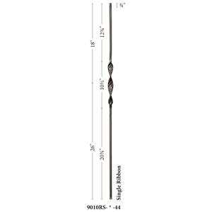 Ribbon Series 1/2" Square x 44H Single Ribbon Hollow Iron Baluster (9010RS) - Stair Parts USA