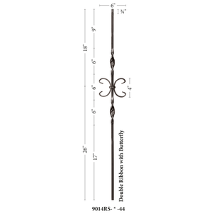 Ribbon Series 1/2"Square x 44"H Double Ribbon and Butterfly Hollow Iron Baluster (9014RS) - Stair Parts USA