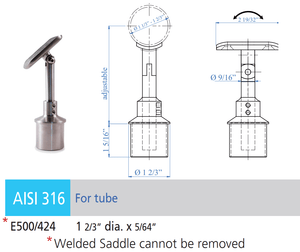 Round 1 - 2/3" Handrail Support For round newel (1 2/3") Dia., Pivotable, Adjustable in Height Satinized (E500 - 424) - Stair Parts USA
