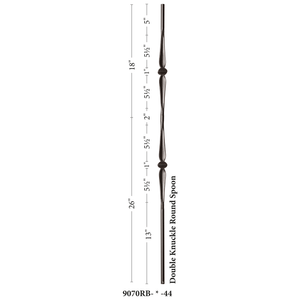 Round Series 9/16" Dia. x 44"H Double Knuckle w/ Round Spoon Hollow Iron Baluster (9070RB) - Stair Parts USA