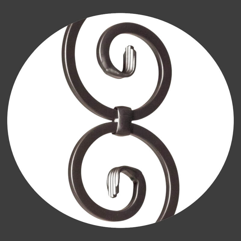 Scroll Series 1/2" Square x 44"H Spiral Scroll (5"W x 14 - 1/2"H) Hollow Iron Baluster (9090) - Stair Parts USA