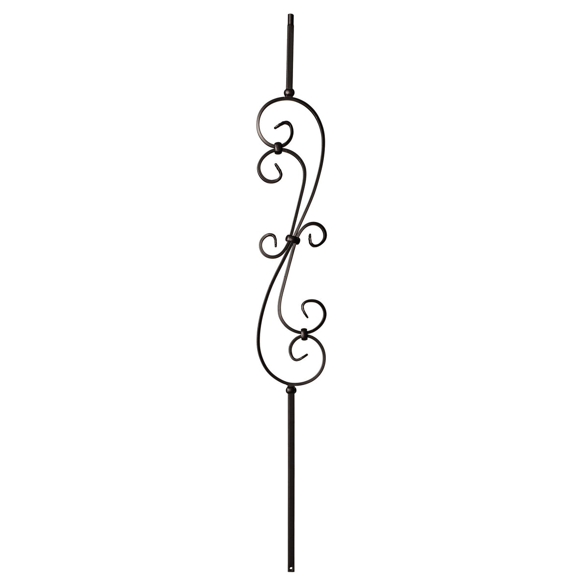 Scroll Series 1/2" Square x (5 - 3/8"W x 24"H) x 44"H Thin (1/4") Scroll Hollow Iron Baluster (9081) - Stair Parts USA