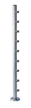 Stainless Steel 1 - 2/3" Newel Post w/ 1/2" Round Iron Bar Supports and an Installed Mounting Plate and Flange Canopy - Stair Parts USA