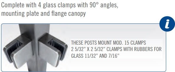 Stainless Steel 1 - 9/16" Square 90 - Degree Corner Glass Clamp Newel Post (EQ64004P90) - Stair Parts USA