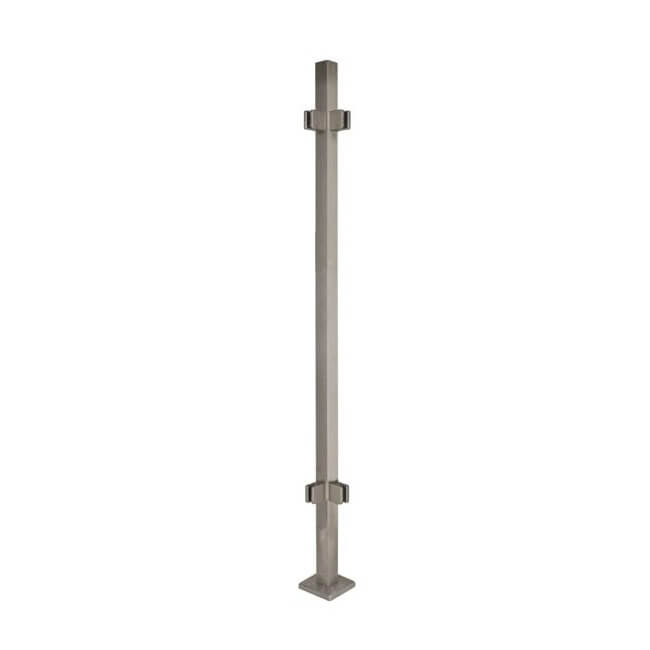 Stainless Steel 1 - 9/16" Square 90 - Degree Corner Glass Clamp Newel Post (EQ64004P90) - Stair Parts USA