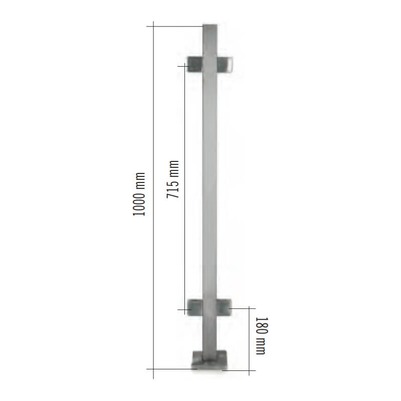 Stainless Steel 1 - 9/16" Square Double Side Glass Clamp Newel Post (EQ64004P) - Stair Parts USA