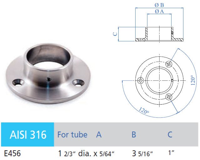 Stainless Steel Anchorage for 1 - 2/3" Handrail (E456) - Stair Parts USA