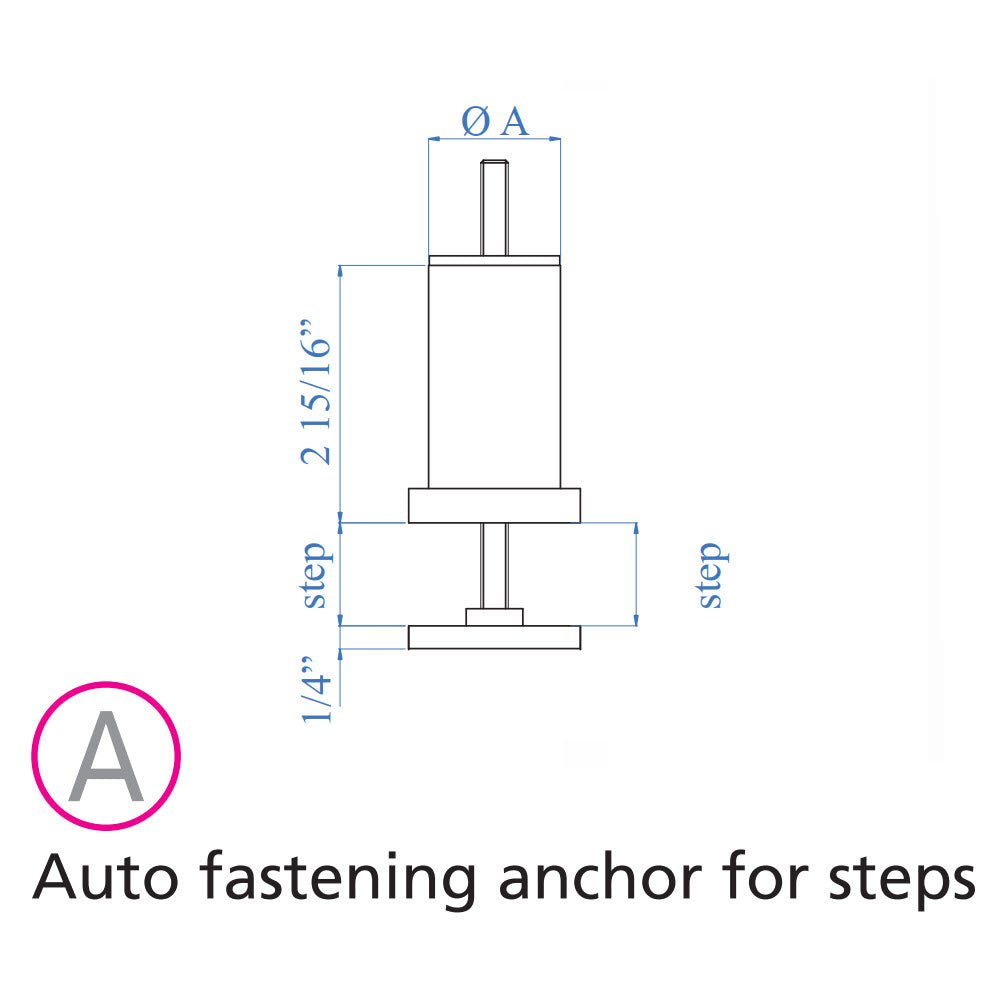 Stainless Steel Auto Fastening Anchor for Floating Steps and 1 - 2/3" Round Stainless Steel Tube (ES30020) - Stair Parts USA