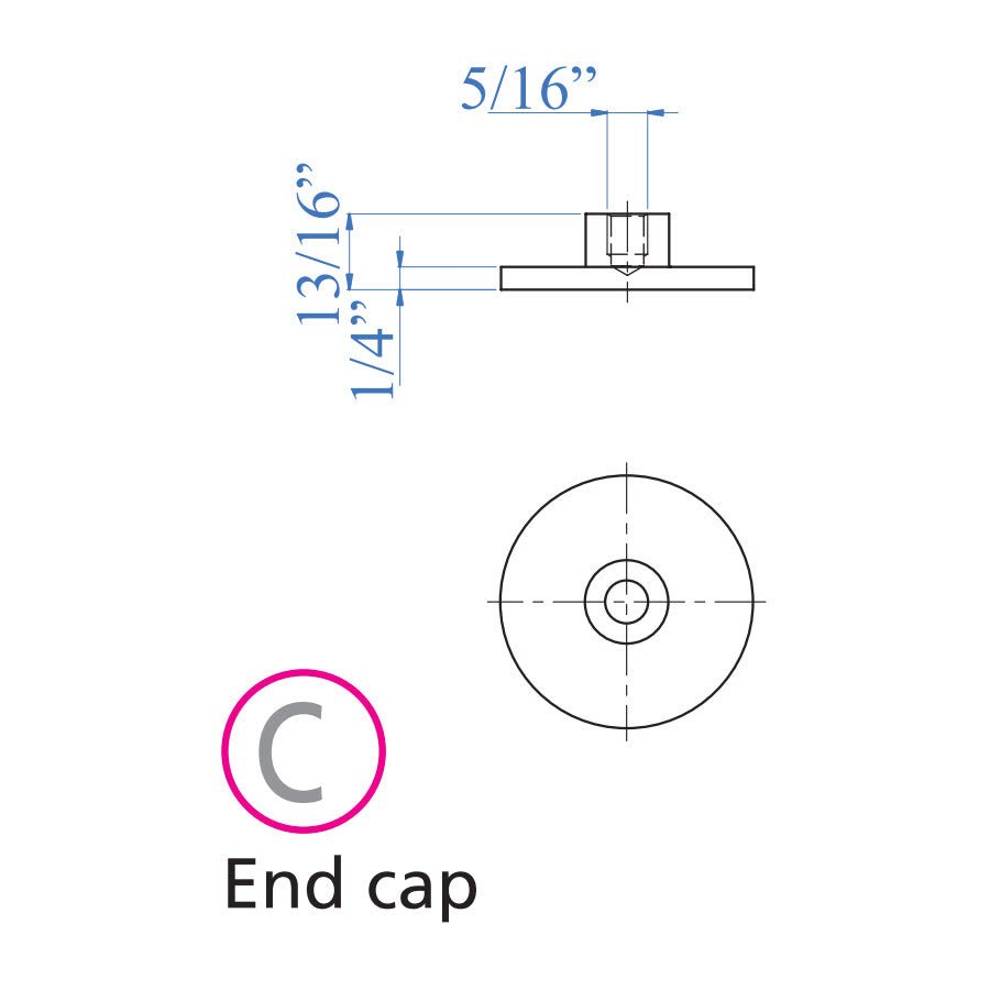 Stainless Steel End Cap for Floating Steps and 1 - 2/3" Round Stainless Steel Tube (ES32020) - Stair Parts USA