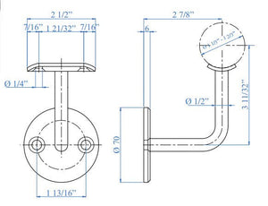 Stainless Steel Handrail Support With Rigid Mounting Plate for 1 - 2/3 Tubular Handrail (E0223) - Stair Parts USA