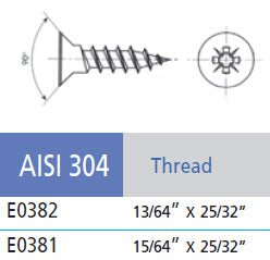 Stainless Steel Screw Crossed Recessed Countersunk Flat Head 25/32" Flat Head Screw for Wood (E0381, E0382) - Stair Parts USA