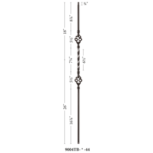 Twist Series 1/2" Square x 44"H Double Basket Single Twist Hollow Iron Baluster (9004) - Stair Parts USA
