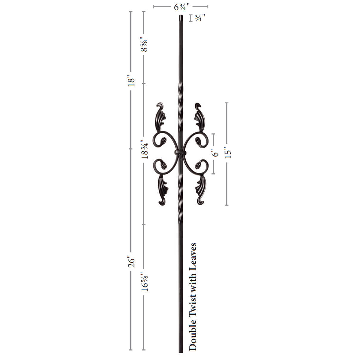 Twist Series 1/2" Square x 44"H / Double Twist with Leaves / Hollow Iron Baluster (9005) - Stair Parts USA