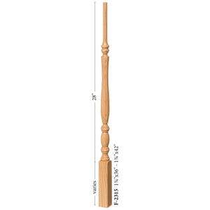 Utah 1 - 3/4" 2315 Elegant Rise Pin Top Baluster (Plain, Fluted, or Reeded) - Stair Parts USA