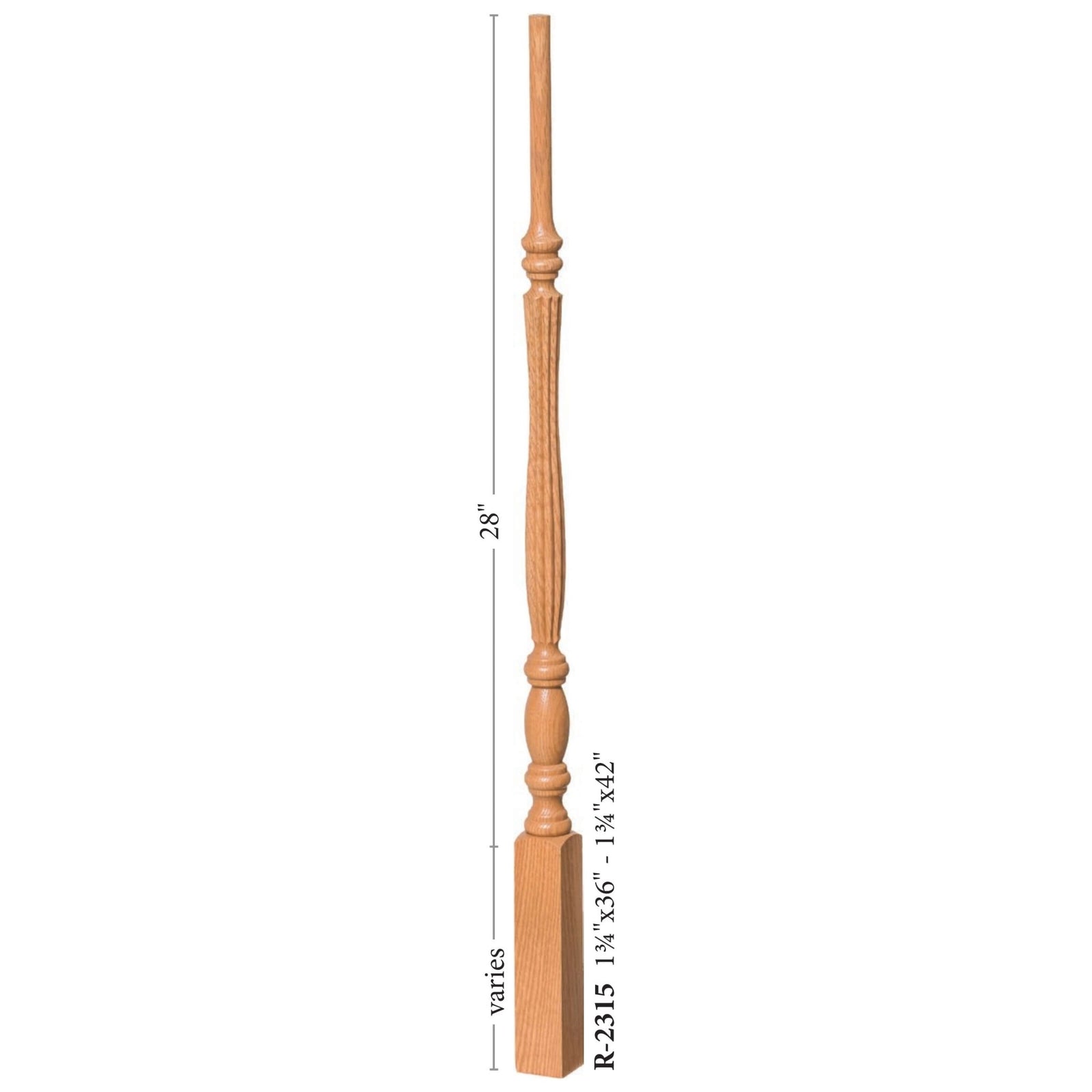 Utah 1 - 3/4" 2315 Elegant Rise Pin Top Baluster (Plain, Fluted, or Reeded) - Stair Parts USA