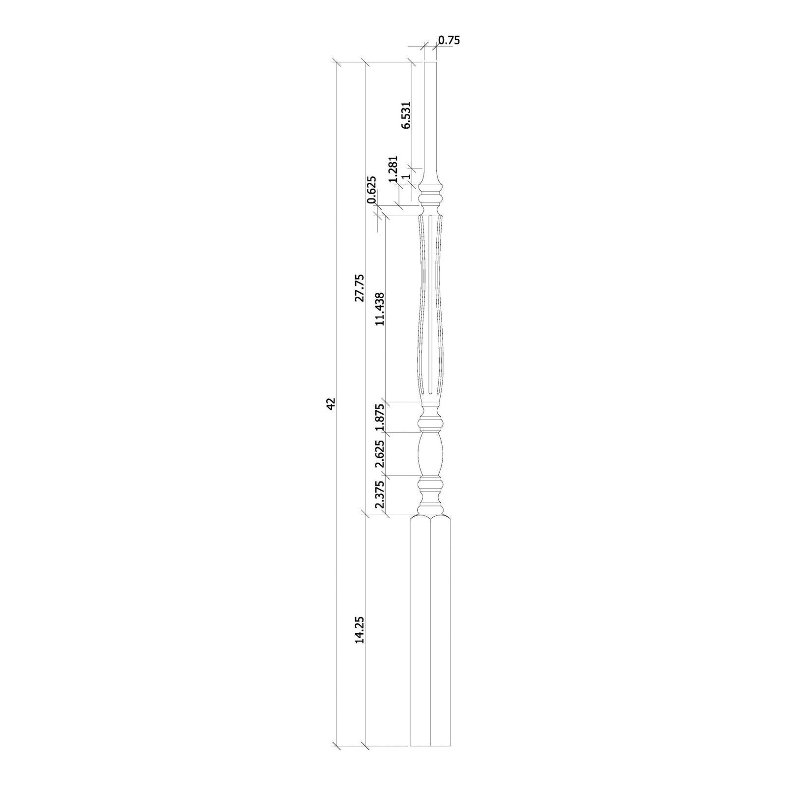 Utah 1 - 3/4" 2315 Elegant Rise Pin Top Baluster (Plain, Fluted, or Reeded) - Stair Parts USA