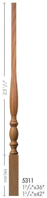Utah 1 - 3/4" 5311 - 175 Elegant Rise Pin Top Baluster (Plain or Fluted) - Stair Parts USA