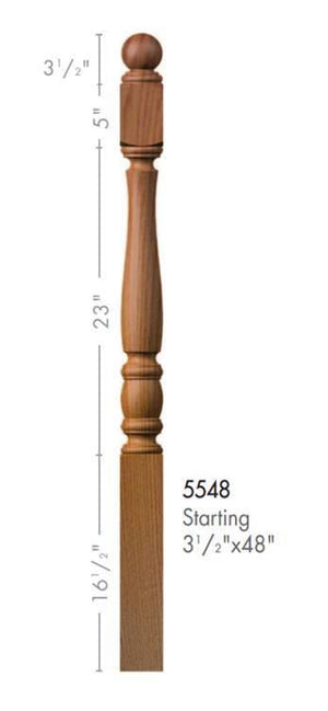Utah 3 - 1/2" 5548F Short Block FLUTED Turned Newel (48" or 60") - Stair Parts USA