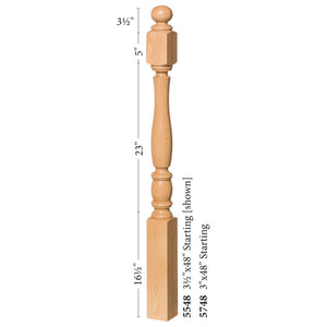 Utah 3 - 1/2" 5548R Short Block REEDED Turned Newel (48" or 60") - Stair Parts USA