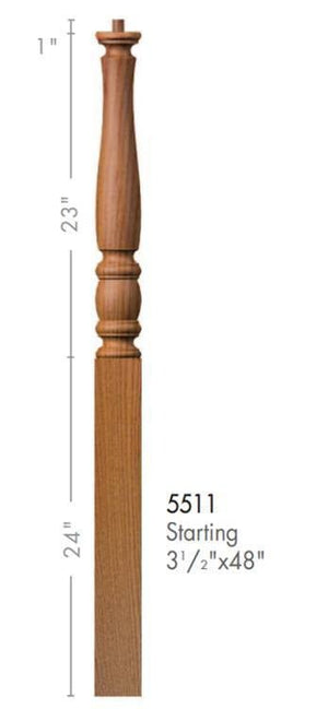 Utah 3 - 1/2" x 48" 5511 Pin Top Turned Newel (5511, 5511F, 5511R) - Stair Parts USA