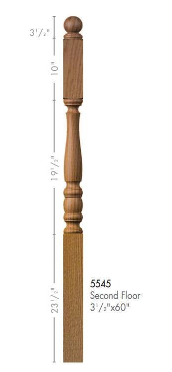 Utah 3 - 1/2" x 60" 5545 Long Block Turned Newel w/Ball Top (Plain, Fluted, Reeded) - Stair Parts USA
