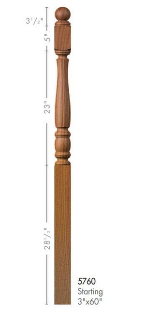 Utah 3" 5748 Short Block Turned Newel (48" or 60") - Stair Parts USA