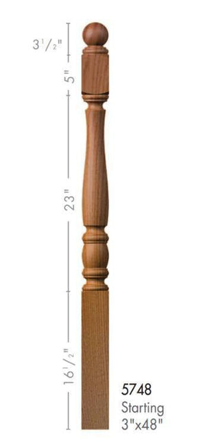 Utah 3" 5748F Short Block Fluted Turned Newel (48" or 60") - Stair Parts USA