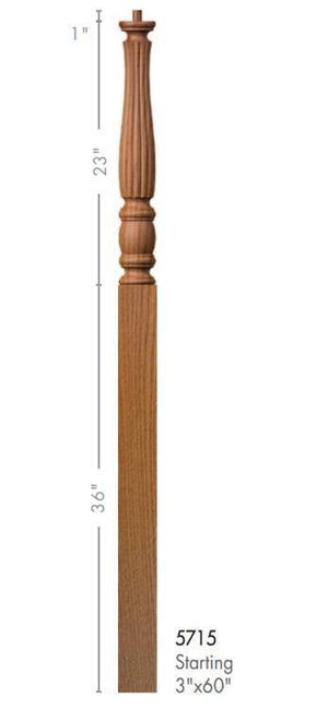 Utah 3" x 60" 5715 Pin Top Turned Newel - Stair Parts USA